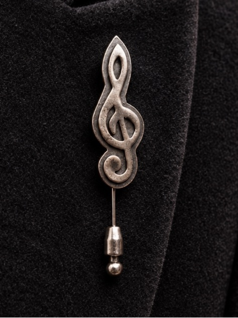 Sterling Silver Treble Clef Stick Lapel Pin Brooch